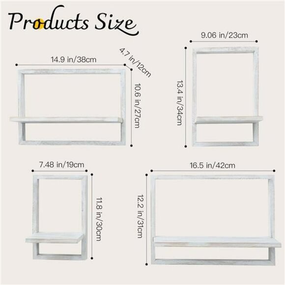 Floating Wall Shelves Set Square Wood Hanging Shelf Rustic Farmhouse Decor - Picture 3 of 7